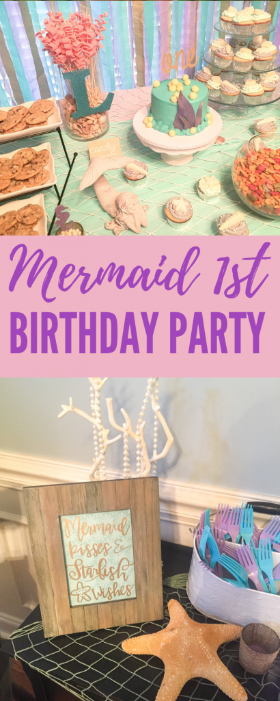 Mermaid first birthday party. Mermaid birthday party decor ideas. Mermaid birthday party food ideas. Mermaid birthday banner