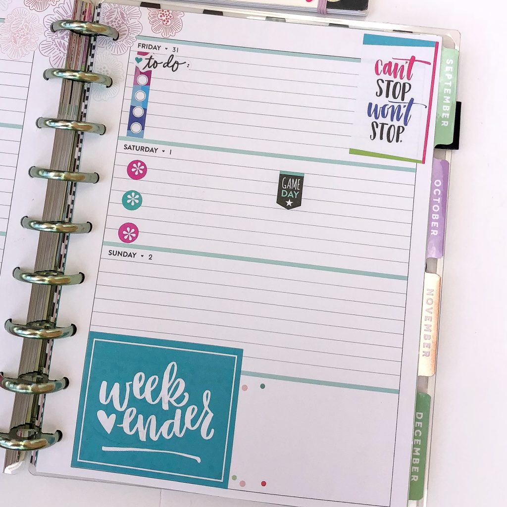 Happy Planner spreads for the month of August. Monthly Happy Planner layout. Horizontal weekly Happy Planner layout