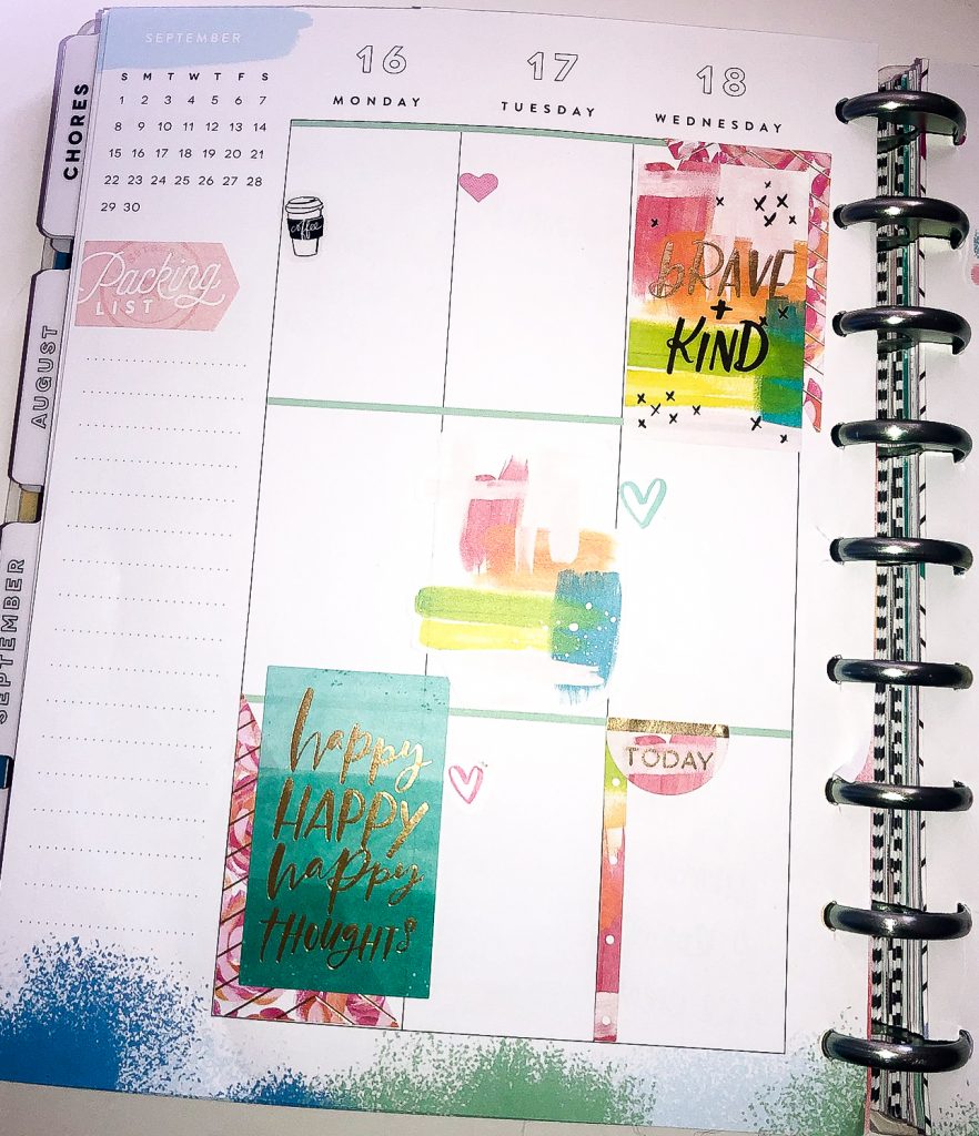 Happy Planner spreads for the month of September. Fall Happy Planner Spread. Monthly Happy Planner layout. Vertical weekly Happy Planner layout.