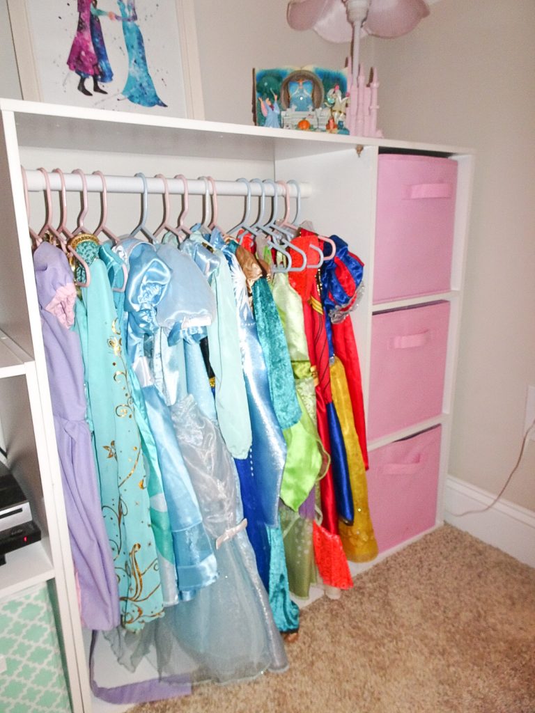 How to create a simple DIY dress up storage solution. Dress up storage using a cube organizer. Quick and simple dress up storage solution